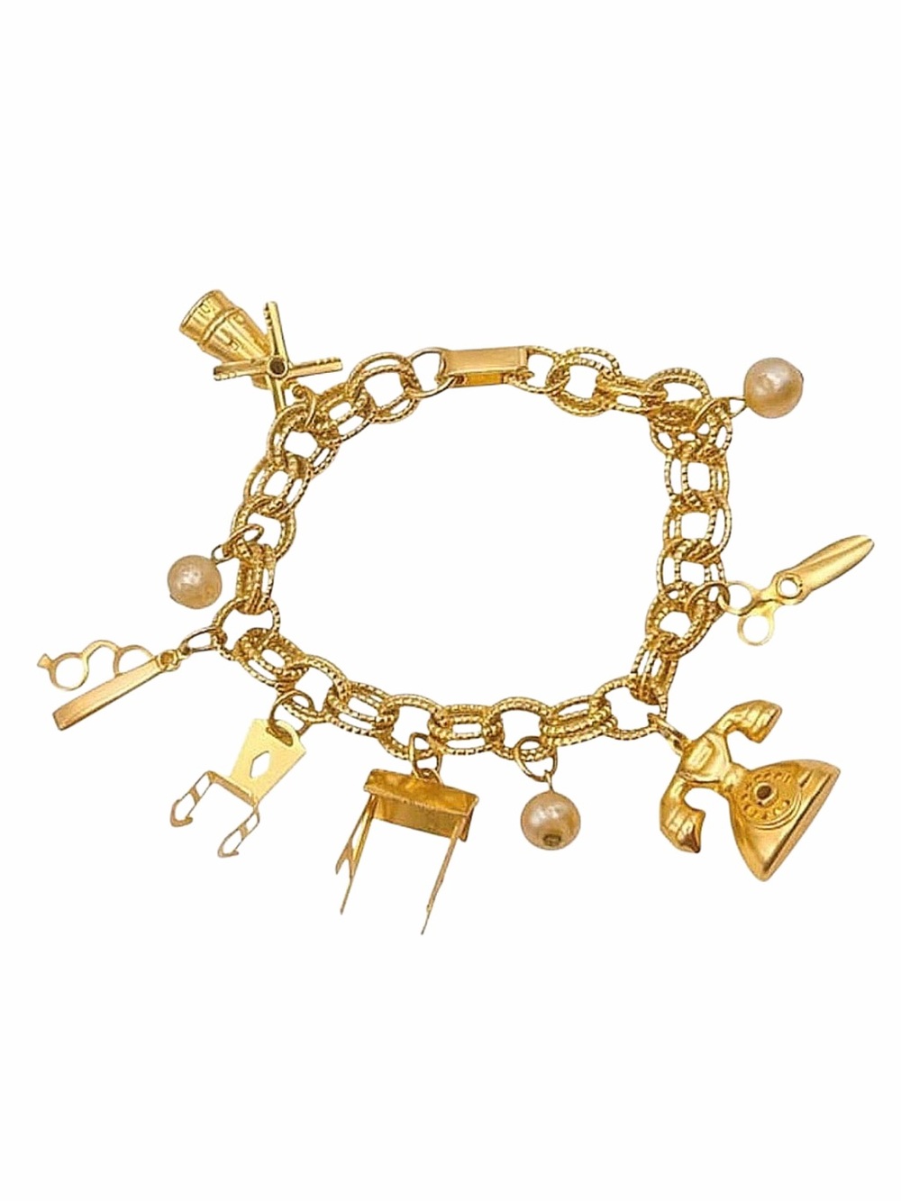 Vintage Gold Tone Eclectic Objects Charm Bracelet